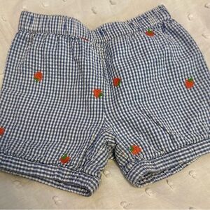 Baby Boden Blue Gingham Shorts with Strawberry Embroidery